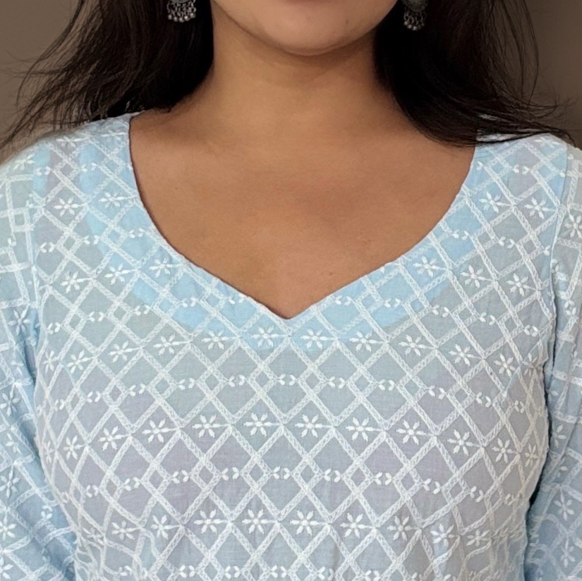 MEHAR BLUE CHIKANKARI KURTI