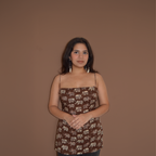 BLOCK PRINT NOODLE STRAP BACKLESS KURTI (BROWN)